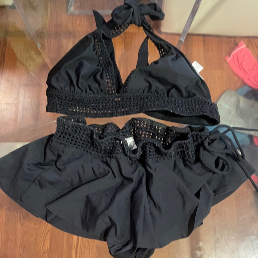 Robin Piccone Skort black Bikini with mesh detailing Small